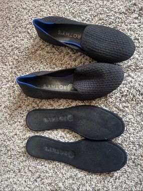Rothy's Black Knit Flats with Blue Heel Trim